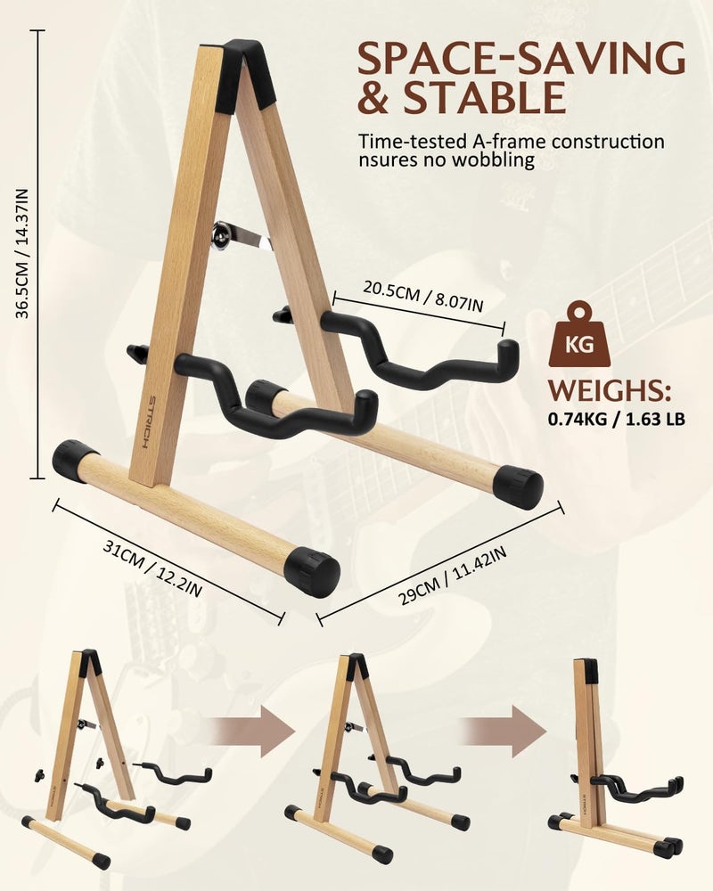 STRICH A-Frame Hardwood Floor Guitar Stand, Acoustic Guitar Stand Adjustable Folding Electric Guitars Holder, Universal for Acoustic, Electric, Bass, Ukulele, Non-Slip (Oak Wood) - Image 5